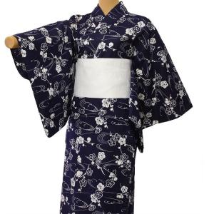 浴衣 レンタル セット Lサイズ レディース 紺 梅 国産｜rental-kimono