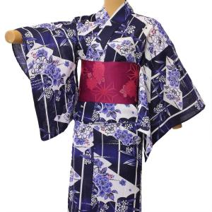 浴衣 レンタル セット Mサイズ レディース 紺地 菱取り｜rental-kimono