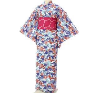 浴衣 レンタル セット Sサイズ 紺・水色 紅型ツバキ｜rental-kimono