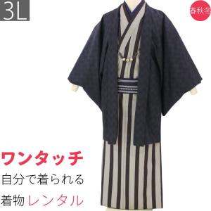 着物 レンタル 男 メンズ 3Lサイズ 茶縦縞｜rental-kimono