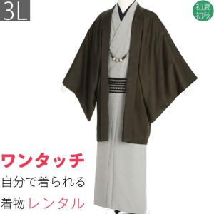 単衣 レンタル シルック 男 メンズ 3Lサイズ 袷 グレー｜rental-kimono