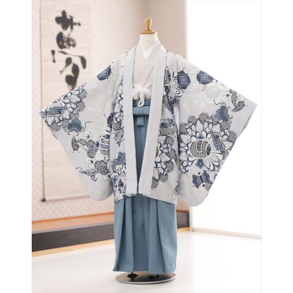 10歳 男の子 着物レンタル ジュニア 紋付袴 d1084 フルセット 小学校卒業式 人気袴 1/2...