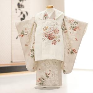 ３歳女の子 着物 七五三レンタル 被布セット f1582-2 子供着物 人気 レトロ かわいい 753 着物レンタル 高級ブランド「ジルスチュアート」くすみベージュ