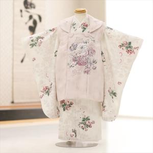 ３歳女の子 着物 七五三レンタル 被布セット f1583-2 子供着物 人気 レトロ かわいい 753 着物レンタル 高級ブランド「ジルスチュアート」白地にモダン吉祥麗華