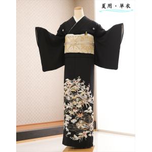 夏用 単衣 特選手刺繍 黒留袖レンタル sts763 母親 留め袖 結婚式 単 正絹 着物レンタル フルセット 人気 豪華 最高級 プレミアム 相良刺繍に吉祥鳳凰慶華