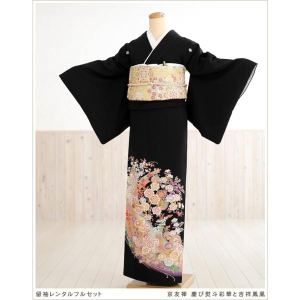 留袖レンタル ts167 黒留袖レンタル 母親 留め袖 結婚式 正絹 tomesode フルセット ...