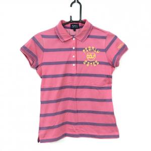 23区ゴルフ 半袖ポロシャツ ピンク×ネイビー 襟・袖口ライン