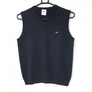 NIKE ナイキ ニットベスト 杢ダークグレー 毛100％ Vネック