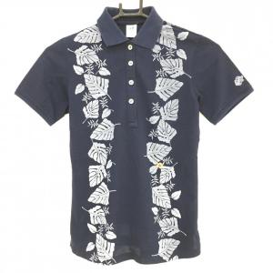 TFW49 半袖ポロシャツ 黒×グレー ロゴ白 切替 レディース S ゴルフ