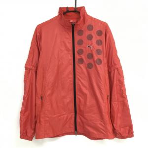 PUMA（プーマ） 2WAYジャケットオレンジ×黒 チェック柄 総柄 袖着脱可