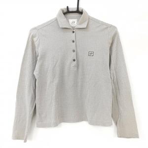 新品未使用●JUN&ROPE ポロシャツL ベージュグレー　ジュンロペ JUN&ROPE'（ジュンアンドロペ） 長袖ポロシャツ 白 微起毛 胸フリル