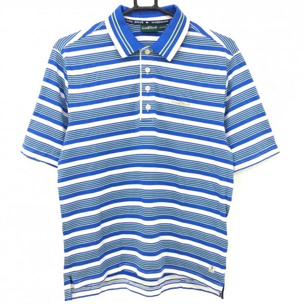 シェルボ 半袖ポロシャツ ブルー×白 ボーダー DRY ストレッチ メンズ 46 ゴルフウェア CH...