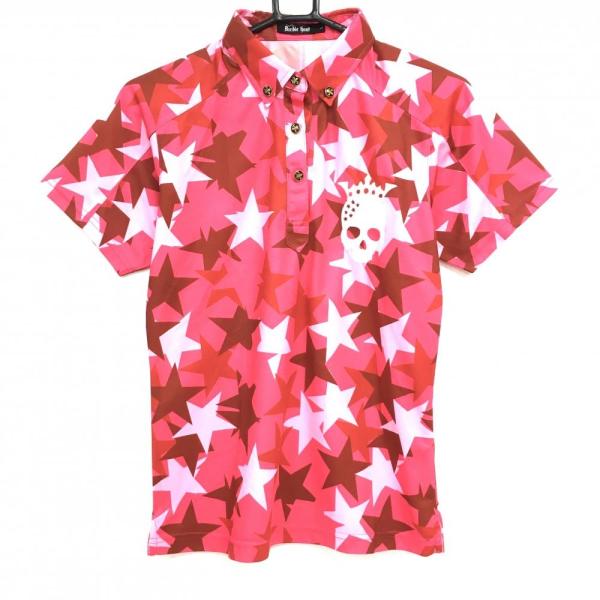 【美品】バーディーハント 半袖ポロシャツ ピンク×レッド 星柄 スカル  レディース L ゴルフウェ...