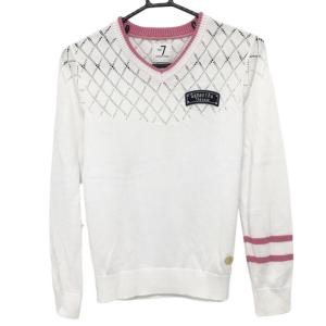 【超美品】マスターバニー 半袖セーター ピンク×白×グリーン 総柄 袖フリル  レディース 1(M) ゴルフウェア MASTER BUNNY EDITION MASTER BUNNY EDITION（マスターバニーエディション） 【超美品