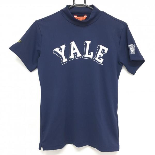 【超美品】ビームスゴルフ×YALE 半袖ハイネックシャツ ネイビー×白 ビッグプリント レディース ...