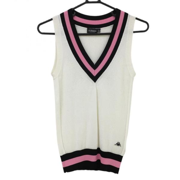 カッパ ニットベスト 白×ネイビー Vネック 一部透かし編み レディース S ゴルフウェア Kapp...