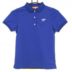and per se アンパスィ 半袖ポロシャツ ブルー ロゴ刺しゅう