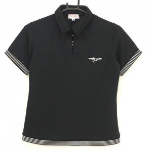 TFW49 半袖ポロシャツ 黒×グレー ロゴ白 切替 レディース S ゴルフ