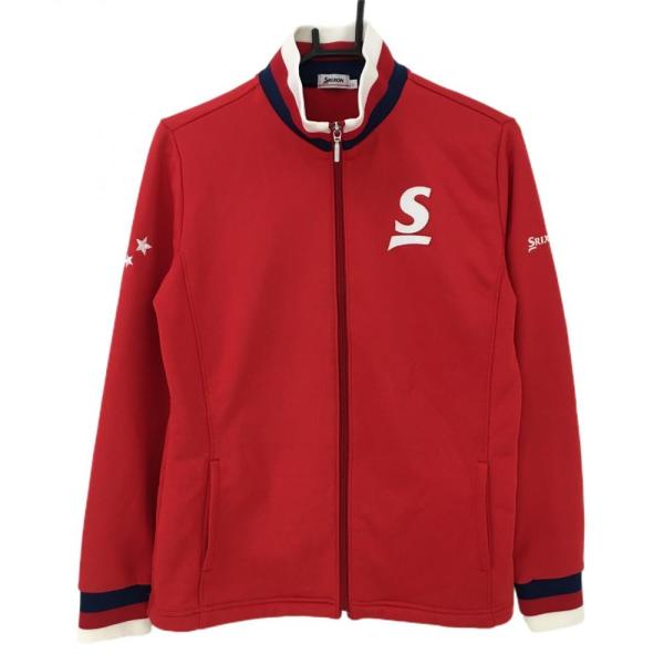 スリクソン ジャケットブルゾン レッド×白 リブ部ライン 胸元ロゴ  レディース L ゴルフウェア ...