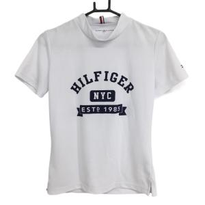 【美品】トミーヒルフィガー 半袖ハイネックシャツ 白×ネイビー フロッキーロゴ  レディース L ゴルフウェア Tommy Hilfiger Golf｜reonard