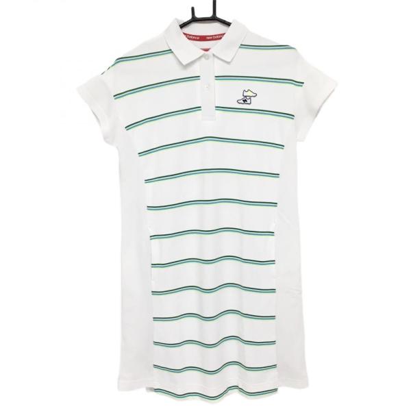 ニューバランス 半袖ポロワンピース 白×グリーン ボーダー シューズワッペン レディース 1(M) ...