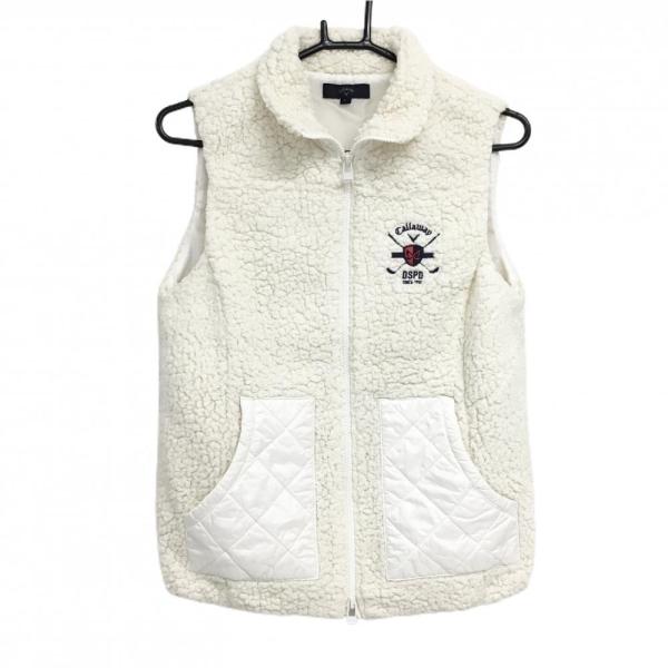 キャロウェイ 中綿ボアベスト アイボリー×白 切替 ロゴ刺しゅう レディース L ゴルフウェア Ca...