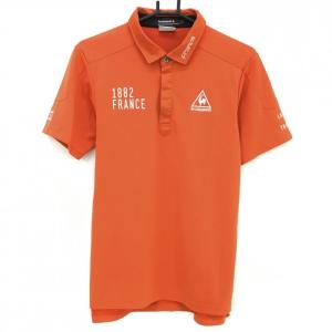 ルコックゴルフ 半袖ポロシャツ オレンジ×ライトグレー ロゴプリント メンズ L ゴルフウェア le coq sportif（超美品）／SALE価格