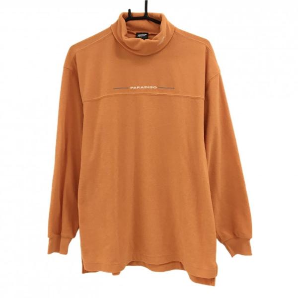 パラディーゾ 長袖ハイネックシャツ オレンジ パイル地 ネックロゴ メンズ L ゴルフウェア Par...