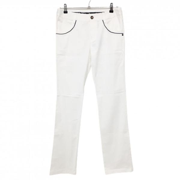 【新品】アディダス パンツ 白 ロゴネイビー 吸汗速乾 ストレッチ 後ポケット汚れ レディース L/...