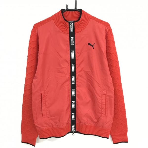 【新品】プーマ ニットジャケット レッド×黒 前身頃切替 ジップロゴ ブルゾン メンズ L ゴルフウ...