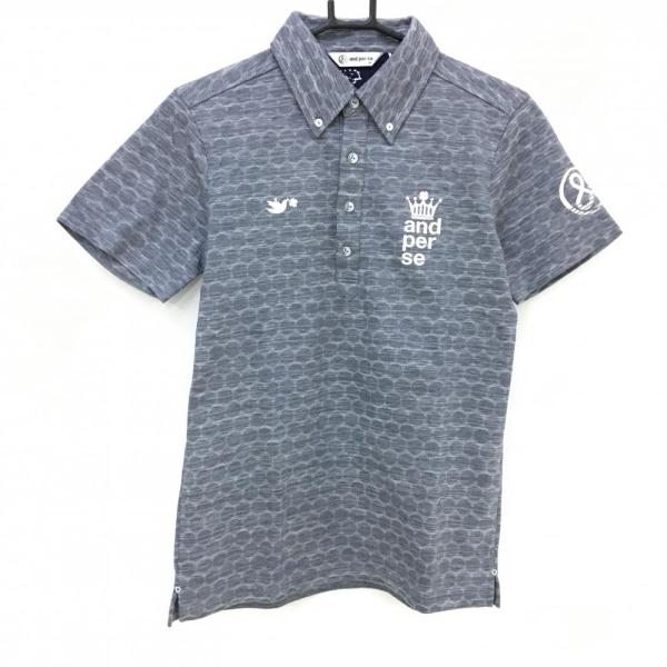 アンパスィ 半袖ポロシャツ ネイビー ドット ボタンダウン  メンズ M ゴルフウェア and pe...