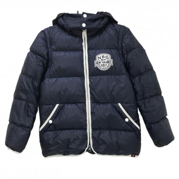 【美品】ニューバランスゴルフ 4WAYダウンジャケット ネイビー パイピング白 袖・フード着脱可 レ...