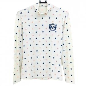 パーリーゲイツ 長袖ハイネックシャツ 白×ネイビー 星総柄 レディース 1(M) ゴルフウェア PEARLY GATES