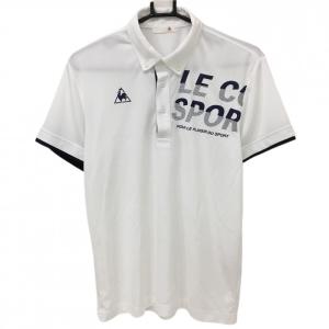ルコック 半袖ポロシャツ 白×ネイビー ロゴプリント ボタンダウン メンズ M ゴルフウェア le coq sportif