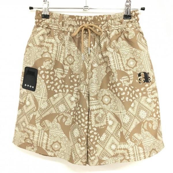 【超美品】セブンティートゥークラブハウス ハーフパンツ ブラウン×白 総柄 ウエストゴム メンズ M...