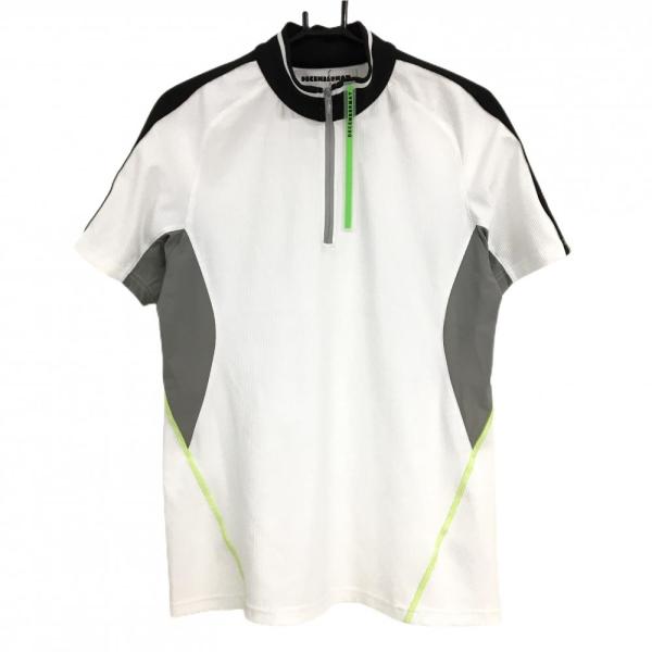 【新品】ディセンバーメイ 半袖ハイネックシャツ 白×黒×蛍光グリーン ハーフジップ メンズ M ゴル...