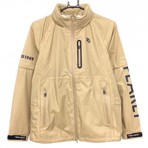 【新品】パーリーゲイツ 2WAYレインジャケット ベージュ×ネイビー 地模様 袖着脱可 フード付  ...