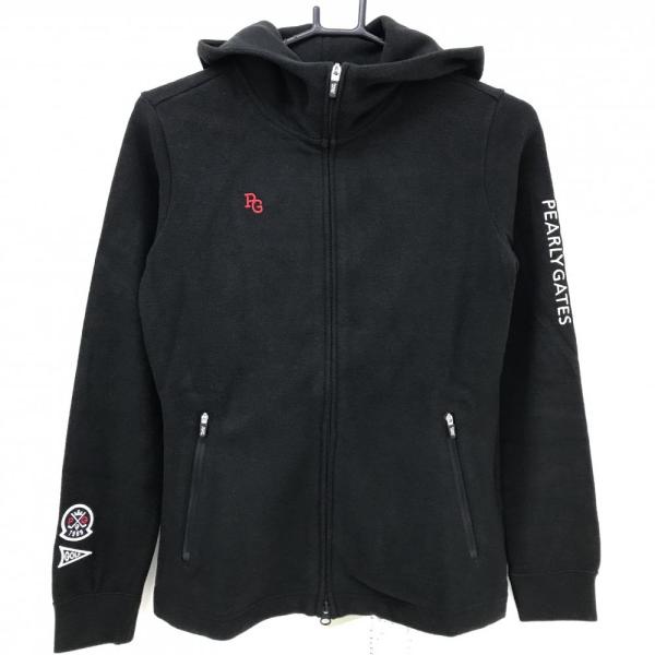 【新品】パーリーゲイツ ジップパーカー 黒 ロゴ刺しゅう 表微起毛 レディース 0(S) ゴルフウェ...