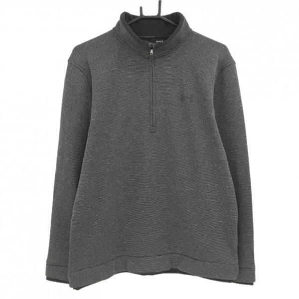 【超美品】アンダーアーマー ハイネックブルゾン 杢グレー×黒 細ボーダー 裏起毛 ハーフジップ メン...