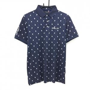 【美品】RLXラルフローレン 半袖ポロシャツ ネイビー×白 星総柄 ロゴ メンズ SP ゴルフウェア Ralph Lauren