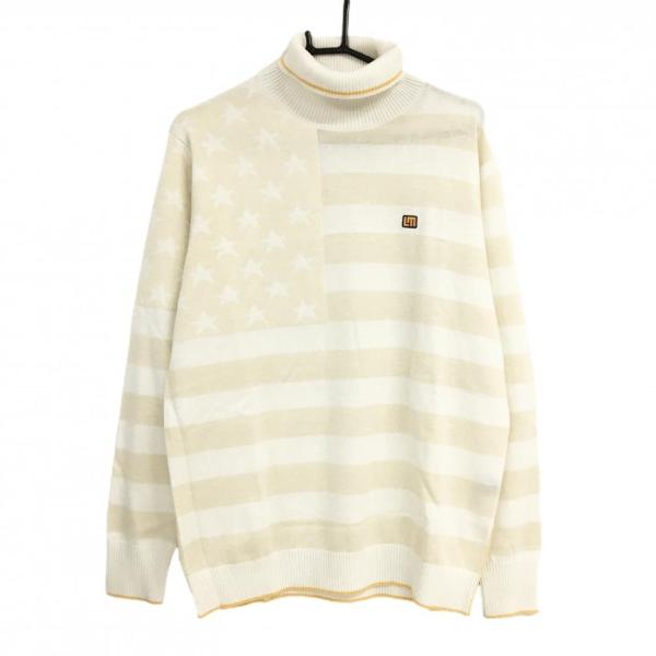 ラウドマウス タートルネックセーター 白×ライトベージュ 星条旗柄 ニット メンズ LL ゴルフウェ...
