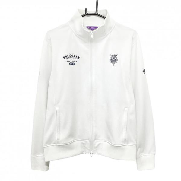 ビームスゴルフ ジャケットブルゾン 白×ネイビー ジャージ ロゴ刺しゅう  メンズ L ゴルフウェア...