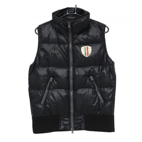 カッパ ダウンベスト 黒 胸元ワッペン メンズ M ゴルフウェア Kappa