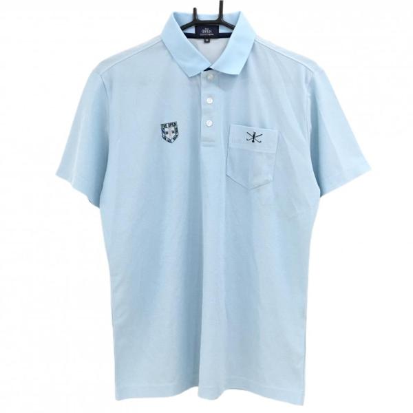 ミズノTHE OPEN 半袖ポロシャツ ライトブルー 胸ポケット メンズ M ゴルフウェア MIZU...