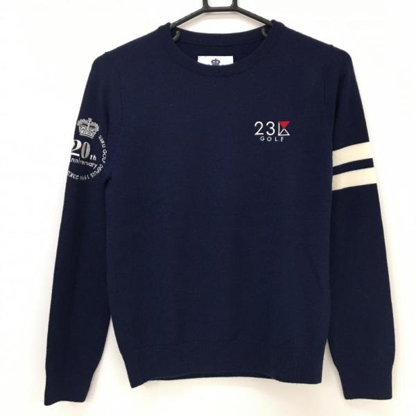 【美品】23区ゴルフ セーター ネイビー ウール100% ロゴ ニット レディース I(M) ゴルフ...