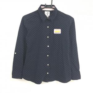 【美品】サマンサタバサNo.7 長袖シャツ ネイビー×白 ドット柄 ロゴワッペン レディース 38(M) ゴルフウェア Samantha Thavasa