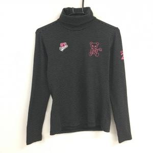【美品】サマンサタバサUNDER25 長袖タートルネックシャツ ダークグレー×黒 ボーダー レディース M ゴルフウェア Samantha Thavasa