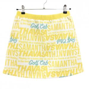 【美品】サマンサタバサUNDER25 ストレッチスカート 白×イエロー ロゴ総柄 レディース M ゴルフウェア Samantha Thavasa
