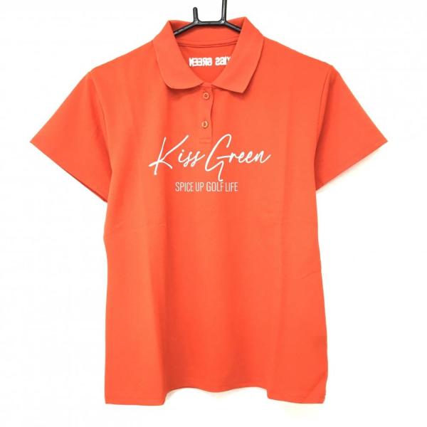 【新品】キスオンザグリーン 半袖ポロシャツ オレンジ×白 フロントロゴ  接触冷感 UVカット レデ...