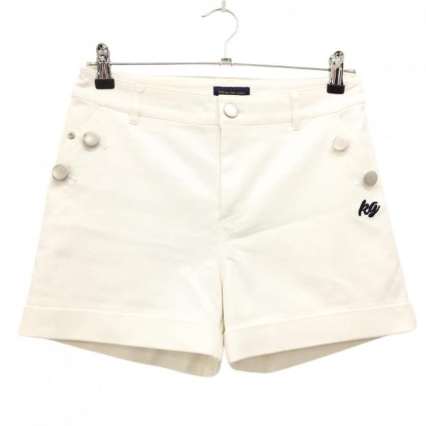 【超美品】キスオンザグリーン ショートパンツ 白 ポケット口ボタン ロゴ刺しゅう レディース 2(M...